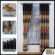 Gorden Pintu Kamar Mewah Kain Blackout Motif Bunga Tulip Model Smokering Tinggi 230 cm