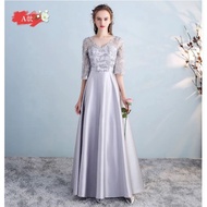 Ready stock, fast shipping Grey Korean style bridesmaid dress free size baju pengapit kelabu