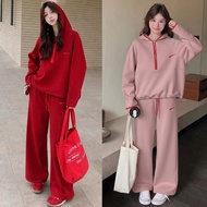 AA29 2-Piece Set Korean Warm-Up Look Minimalist Airport (With Hood) Baju Set Seluar OOTD Set