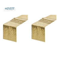 2 Pack Gold Sequin Table Runner 30.5 X 275cm Glitter Gold Table Runner Birthday Party Supplies Decor