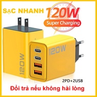 Củ sạc nhanh 120W PD120w 4 cổng ra 2 cổng QC 3.0 và 2 cổng PD sạc mọi điện thoại máy tính bảng