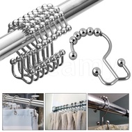 1/12Pcs Stainless Steel Household Bathroom Supplies Multifunctional Double-sided Hooks Rust-Resistant With Rollerball Rolling Glide Rod Ring Heavy-duty Hook Glide Shower Curtain