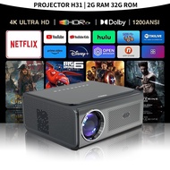 Projector H31 4K 2+32G Auto Focus Portable, Daytime Use For Class/Meeting/Training