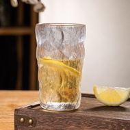 冰川纹玻璃杯日式锤纹杯ins不规则创意水杯啤酒杯威士忌酒杯 1只【高款-370ml】