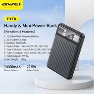 Awei P17K 10000mAh PD 20W Ultra-thin Power bank 15W Wireless charging powerbank for iPhone 12-15 Huawei Mate 60 Xiaomi Samsung