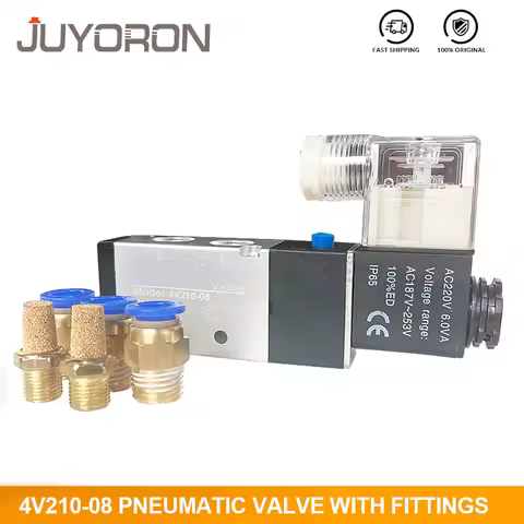 4V210-08 Pneumatic Solenoid Valve Electric Magnetic Valve 5 Way Port 2 Position Gas 12V 24V 220V Por