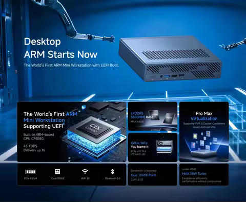 MINISFORUM MS-R1 Mini PC CIX ARM CP8180 Desktop Computer, 64/32GB ECC LPDDR5 2x10G LAN Mini Workstat