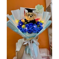 Hanoi 1-3 o'clock| Graduation bear bouquet with scented blue wax roses, Happy graduation| ABee gift 
