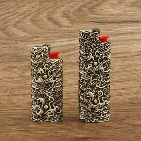 Pure Copper Handmade Four Beast Lighter Case is Suitable for BIC J3 / J5 Lighter Only BIC J3 / J5 Sh