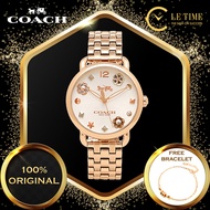 [Authentic *FREE BRACELET*] Coach Delancey Rose Gold Women Ladies Fashion Watch Jam Tangan Wanita - 