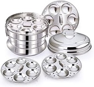 Stainless Steel Idly Panai/Steamer/Maker with 5 Idly Plates Steams 24 Idlies (Silver)(24 Idlies)