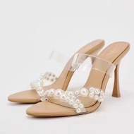 NEW Genuine 2025 Korean ZARAˉ Family 2024 Summer New Transparent One-word With Artificial Pearl Inla