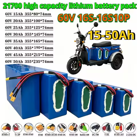21700 High Capacity Lithium Battery Pack 60V 15Ah 20Ah 30Ah 40Ah 50Ah with 50A BMS for Power Tools M