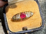 維多利亞時期1.4ct緬甸抹谷無燒Vivid red紅寶石鑽石18k金五石戒指