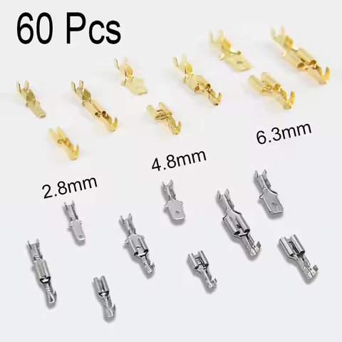 60 Pcs Car Terminal Female Male Connector 2.8/4.8/6.3mm Butt Splice Terminals for Wire 12/18awg Crim