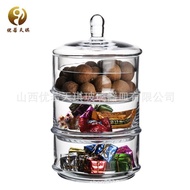 Airtight Jar Cylindrical Glass Jar Candy Three-Layer Crystal Seasoning Jar Glass Storage Jar Storage
