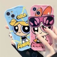 Powerpuff Girls 3D Sunglasses Bracket Cartoon Cute TPU Soft Silicone Phone Case For OPPO Reno 6 7 8 Pro 7z 8z 8t Pro 4G 5G F21 Pro Casing Wavy Texture Shockproof Cover