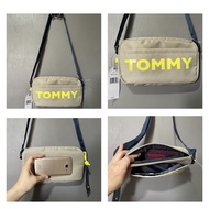 Original  Tommy Hilfiger   Nylon Camera Crossbody Bag  In Beige and Neon Green Tommy Print