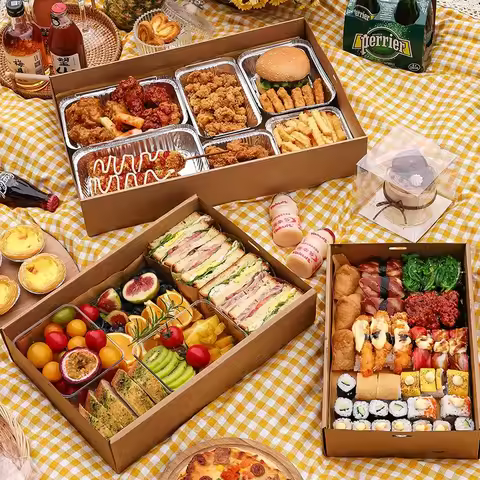 Kraft Paper Afternoon tea picnic box spring outing food tiramisu box bento packing box Christmas Gif
