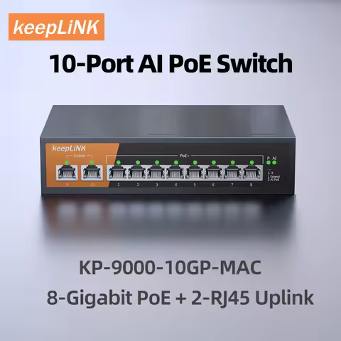 KeepLiNK 10-Port Gigabit Switch with 8-PoE and 2-RJ45 for Uplink Unmanaged Plug and Play
