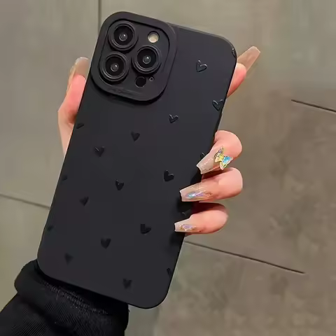 Black Love TPU Soft Case for iPhone 16 15 14 13 12 11 Pro Max XS XR 7 8 Plus Shockproof Cover Screen