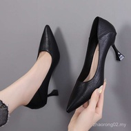 Comfortable Black Soft Leather Work Shoes with Pointed Toe for Women - QC5S