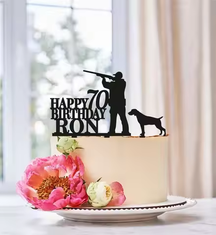 Personalised Name Hunting Cake Topper Hunter with dog Cake Topper Cake Topper With Dog Hunter Silhou