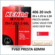 Kenda 406 20 x 1.25-1.5 inch 60mm valve Presta Tube 60L FV60