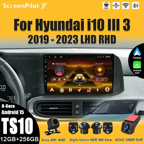 Android 16 For Hyundai i10 III 3 2019 - 2023 LHD RHD Multimedia Video Player GPS Navigation Bluetoot
