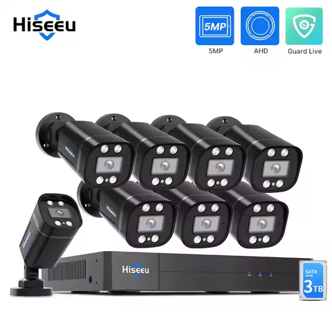 Hiseeu 8CH AHD Camera Security System Kits 5MP Home Surveillance Cameras DVR Set Face Detect Night V