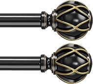 Silver Curtain Rod with 24 Curtain Rings, 1 Inch, Telescoping Single Drapery Rod 20 to 144 Inches (1
