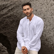 KEMEJA REMEDY Men's Linen Shirt White Long Sleevekoko - Aqaba Linen Shirt