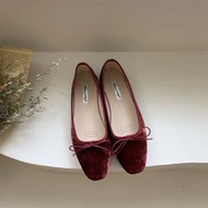 Retro Gentle Ballet Flat Shoes with Bow Knot Slip-On Flat Bottomed รองเท้ายายสําหรับฤดูใบไม้ร่วงและฤ