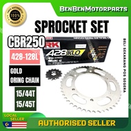 RKM Complete Sprocket Set Honda CBR 150 Rantai RK 428 KLO O-Ring Chain Gold F14/15/16T R44-46T Acces