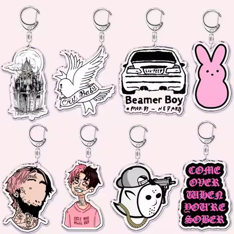 Lil Peep Rapper Keychain for Accessories Bag Pendant Crybaby Hellboy Love Yikes Letter Key Chain Rin