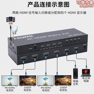 BOWU HDMI2.0切換器2進4出矩陣4K 電腦高清影片hdmi分配器二進四出不同畫面 音頻分離器光纖5.1轉換器