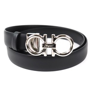 全新 △ Salvatore Ferragamo Ferragamo CS-23B559 Gancini 皮帶扣，黑色，銀色五金，義大利製造，女士款。