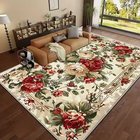 Persian Style Floral Printed Carpet Rose Patterned Carpet Vintage Bohemian Floor Mat Carpet Home Dec