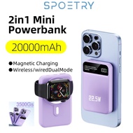 SPOETRY 2in1 20000mAh Magnetic Power Pank 22.5W Fast Charging Powerbanks Portable Power Bank