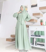 GAMIS SYARI BAHAN CRINCLE AIRFLOW UKURAN M - L - XL - XXL SET KHIMAR DRESS BUSUI GAMIS TERBARU BAJU 