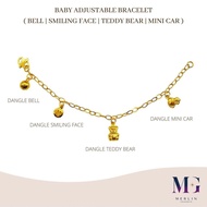 Merlin Goldsmith 22K 916 Gold Baby Adjustable Bracelet (Bell / Smiling Face / Teddy Bear / Mini Car)