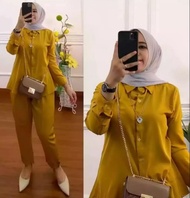 SETCEL KEMEJA WANITA POLOS KEKINIAN SETELAN KEMEJA POLOS TERMURAH