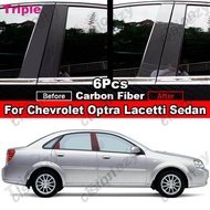 6ชิ้นคาร์บอนไฟเบอร์สีดำคอลัมน์หน้าต่างประตูรถเสา BC สติกเกอร์วัสดุ PC สำหรับ Chevrolet Chevy Optra L