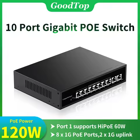 Goodtop 10 Port Gigabit POE Switch 100/1000Mbps Active POE Network Switch 120W for IP Camera,NVR,Sur