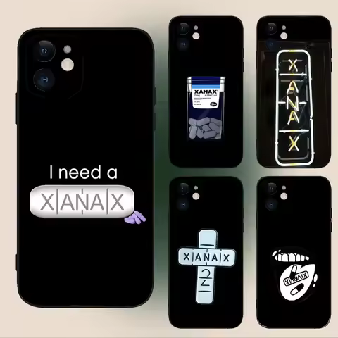 XANAX Phone Case For iPhone 15,14,13,12,11,Plus,Pro Max,XS,X,XR,SE,Mini,8,7 Soft Silicone Black Cove
