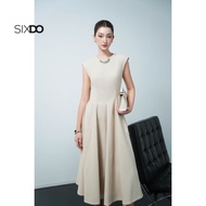 Đầm thô midi dáng xòe cổ tròn SIXDO (Beige Raw Flared Dress)
