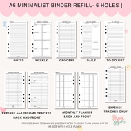 A6 Binder Refill for 6 holes binder A6 Loose Leaf Refill for Binder - Minimalist | Bambi Creates