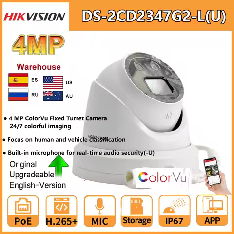 Hikvision 4MP IP Camera ColorVu Bullet PoE DS-2CD2347G2-LU Built-in Microphone 24/7 Colorful image H