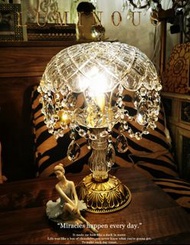 小店新到現貨：貴氣逼人,氣質非凡的法式復古中古Vintage水晶輕奢黄銅華麗小台燈,座枱燈.25x25x45cm