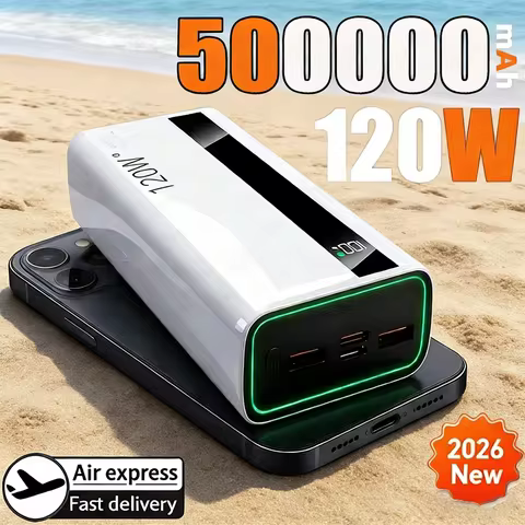 500000mAh High Capacity Power Bank 120W Fast Charging LED Power Bank Portable Battery Charger For Ip